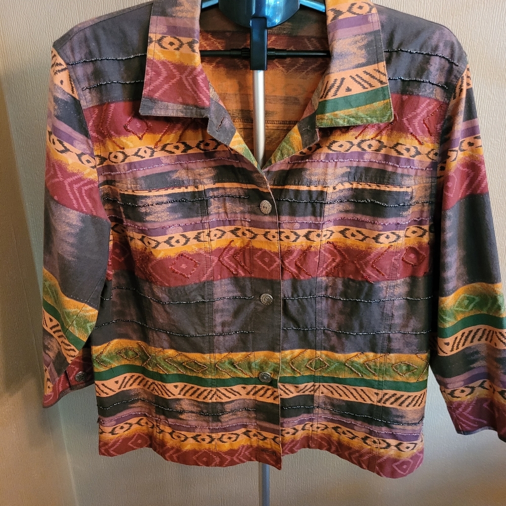 ATTITUDE Purple and Orange Jacket with Geometric Patterns
